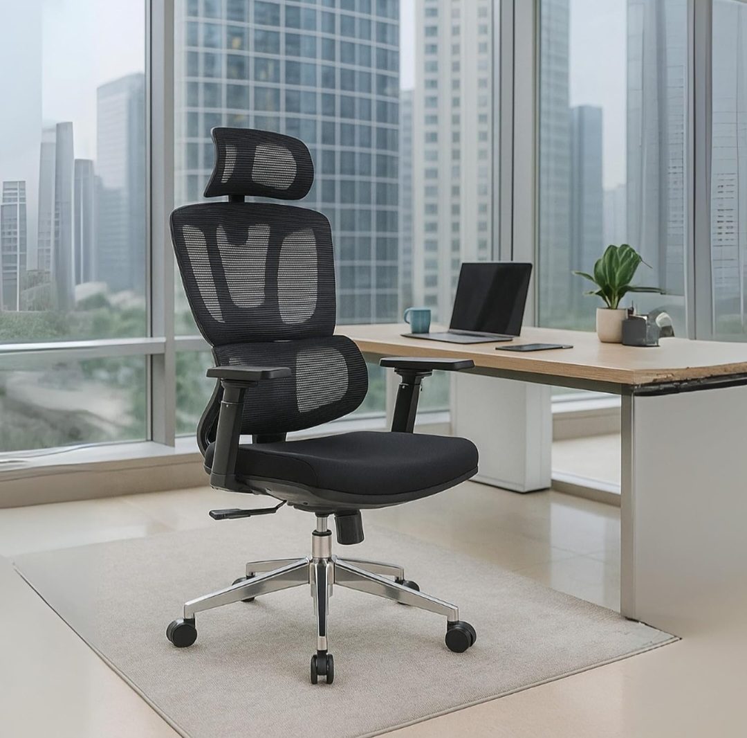 Ergonomic chair at an office desk